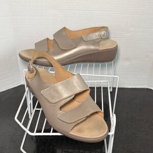 Hotter Easy II Women's Metallic Leather Strap Sandals Size 10